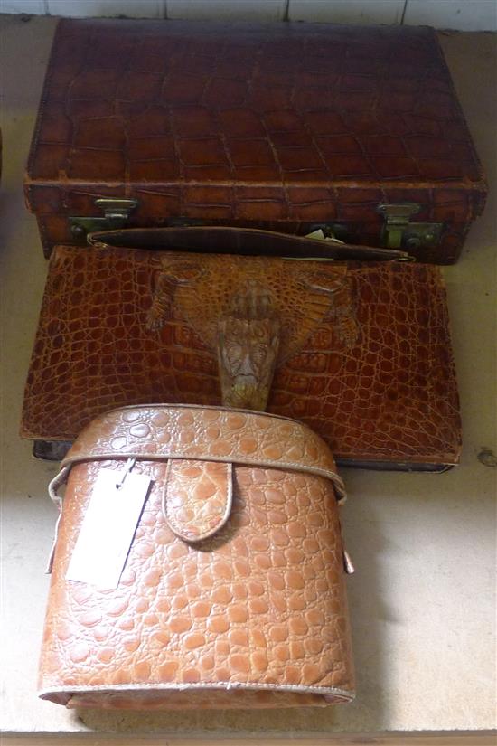 Crocodile skin attache case, alligator skin handbag and similar binoculars case